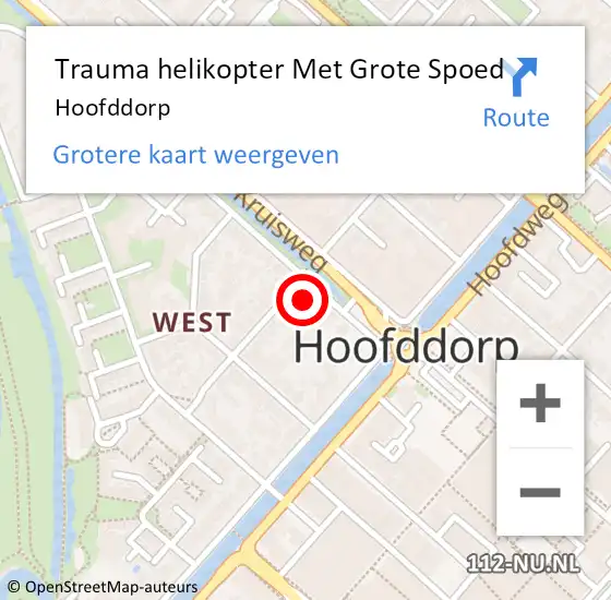 Locatie op kaart van de 112 melding: Trauma helikopter Met Grote Spoed Naar Hoofddorp op 29 maart 2022 20:55