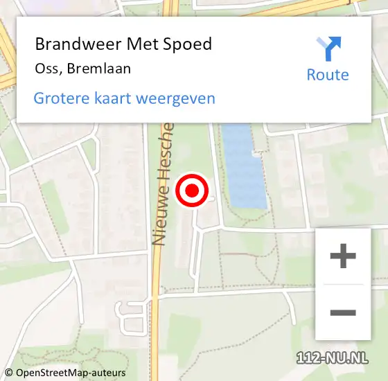 Locatie op kaart van de 112 melding: Brandweer Met Spoed Naar Oss, Bremlaan op 29 maart 2022 21:11