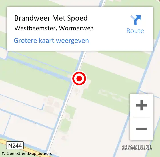 Locatie op kaart van de 112 melding: Brandweer Met Spoed Naar Westbeemster, Wormerweg op 29 maart 2022 21:48