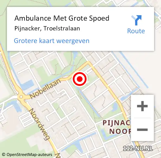 Locatie op kaart van de 112 melding: Ambulance Met Grote Spoed Naar Pijnacker, Troelstralaan op 29 maart 2022 22:04