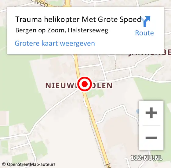 Locatie op kaart van de 112 melding: Trauma helikopter Met Grote Spoed Naar Bergen op Zoom, Halsterseweg op 29 maart 2022 22:14