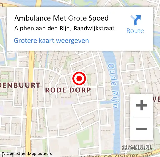 Locatie op kaart van de 112 melding: Ambulance Met Grote Spoed Naar Alphen aan den Rijn, Raadwijkstraat op 29 maart 2022 22:33