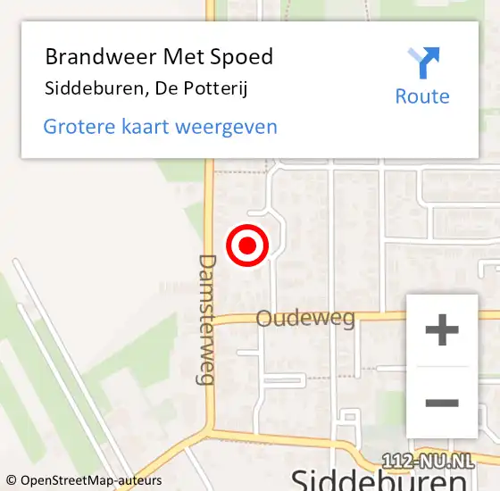 Locatie op kaart van de 112 melding: Brandweer Met Spoed Naar Siddeburen, De Potterij op 30 maart 2022 00:26