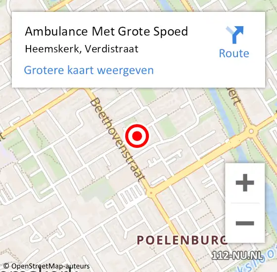 Locatie op kaart van de 112 melding: Ambulance Met Grote Spoed Naar Heemskerk, Verdistraat op 30 maart 2022 00:29