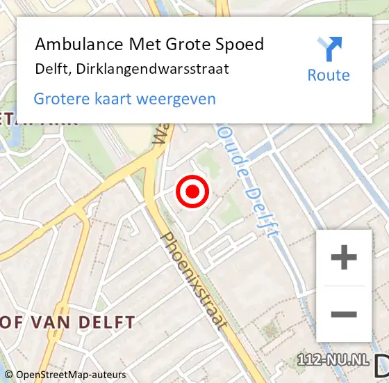 Locatie op kaart van de 112 melding: Ambulance Met Grote Spoed Naar Delft, Dirklangendwarsstraat op 30 maart 2022 01:16