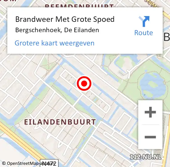 Locatie op kaart van de 112 melding: Brandweer Met Grote Spoed Naar Bergschenhoek, De Eilanden op 30 maart 2022 01:24