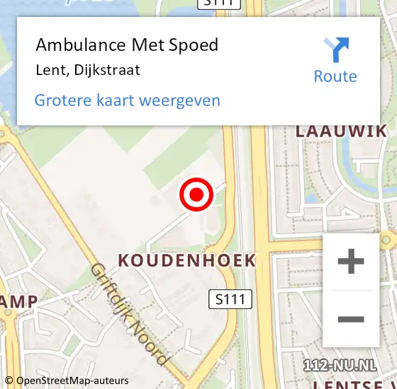 Locatie op kaart van de 112 melding: Ambulance Met Spoed Naar Lent, Dijkstraat op 30 maart 2022 01:32