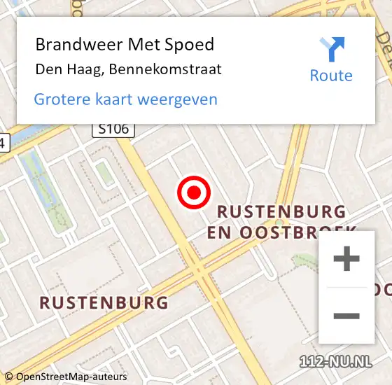 Locatie op kaart van de 112 melding: Brandweer Met Spoed Naar Den Haag, Bennekomstraat op 30 maart 2022 02:19