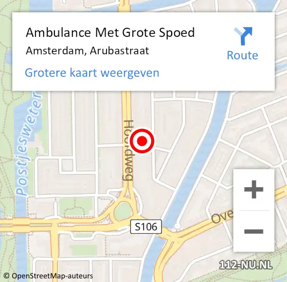 Locatie op kaart van de 112 melding: Ambulance Met Grote Spoed Naar Amsterdam, Arubastraat op 30 maart 2022 02:40