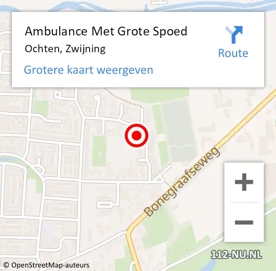 Locatie op kaart van de 112 melding: Ambulance Met Grote Spoed Naar Ochten, Zwijning op 30 maart 2022 02:46