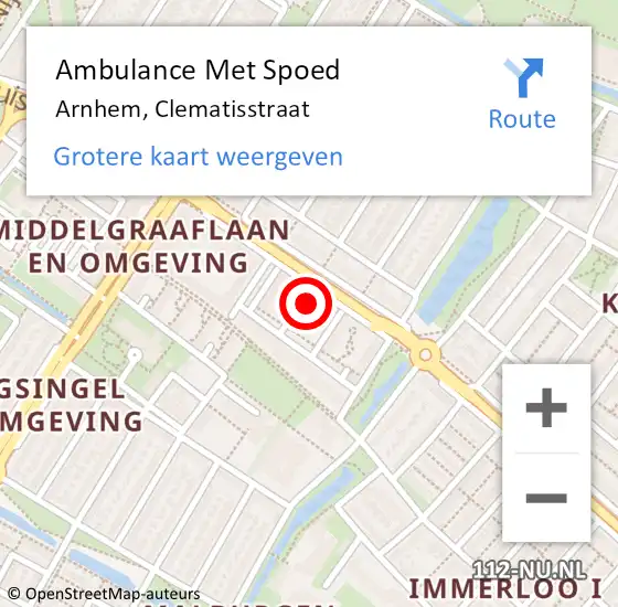 Locatie op kaart van de 112 melding: Ambulance Met Spoed Naar Arnhem, Clematisstraat op 30 maart 2022 03:08