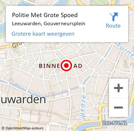 Locatie op kaart van de 112 melding: Politie Met Grote Spoed Naar Leeuwarden, Gouverneursplein op 30 maart 2022 04:11