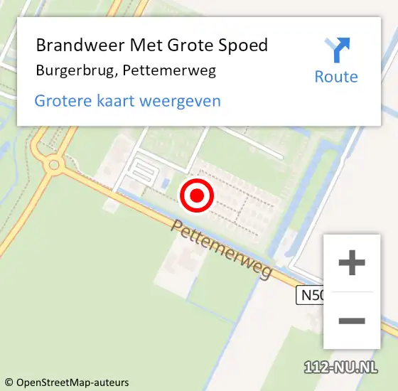 Locatie op kaart van de 112 melding: Brandweer Met Grote Spoed Naar Burgerbrug, Pettemerweg op 30 maart 2022 04:20