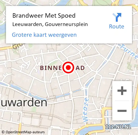 Locatie op kaart van de 112 melding: Brandweer Met Spoed Naar Leeuwarden, Gouverneursplein op 30 maart 2022 04:27