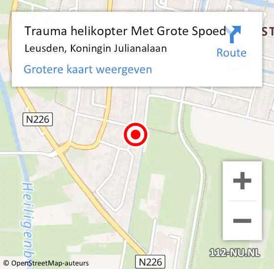 Locatie op kaart van de 112 melding: Trauma helikopter Met Grote Spoed Naar Leusden, Koningin Julianalaan op 30 maart 2022 06:24