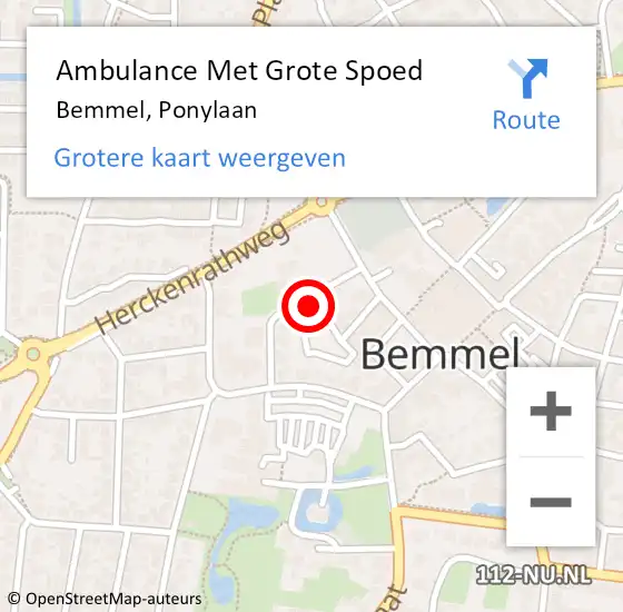 Locatie op kaart van de 112 melding: Ambulance Met Grote Spoed Naar Bemmel, Ponylaan op 30 maart 2022 06:34