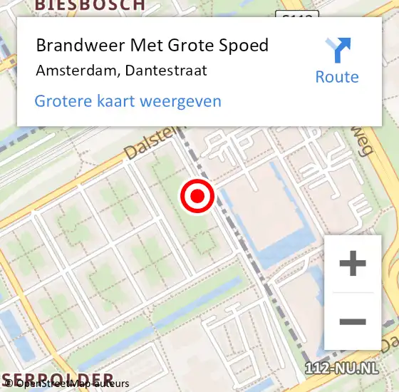 Locatie op kaart van de 112 melding: Brandweer Met Grote Spoed Naar Amsterdam-Zuidoost, Dantestraat op 30 maart 2022 07:25