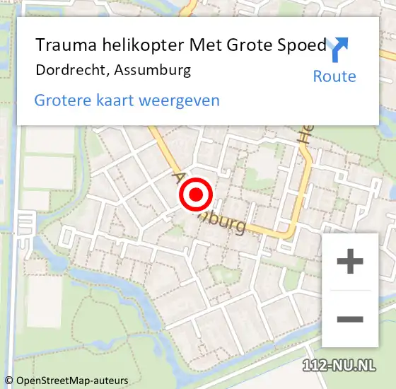 Locatie op kaart van de 112 melding: Trauma helikopter Met Grote Spoed Naar Dordrecht, Assumburg op 30 maart 2022 08:23