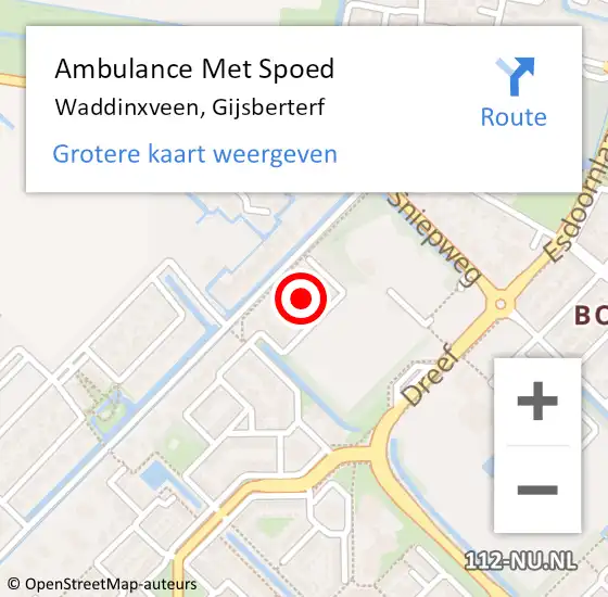 Locatie op kaart van de 112 melding: Ambulance Met Spoed Naar Waddinxveen, Gijsberterf op 30 maart 2022 08:28