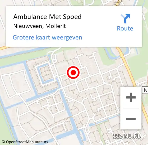 Locatie op kaart van de 112 melding: Ambulance Met Spoed Naar Nieuwveen, Mollerit op 30 maart 2022 08:55