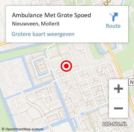 Locatie op kaart van de 112 melding: Ambulance Met Grote Spoed Naar Nieuwveen, Mollerit op 30 maart 2022 08:59