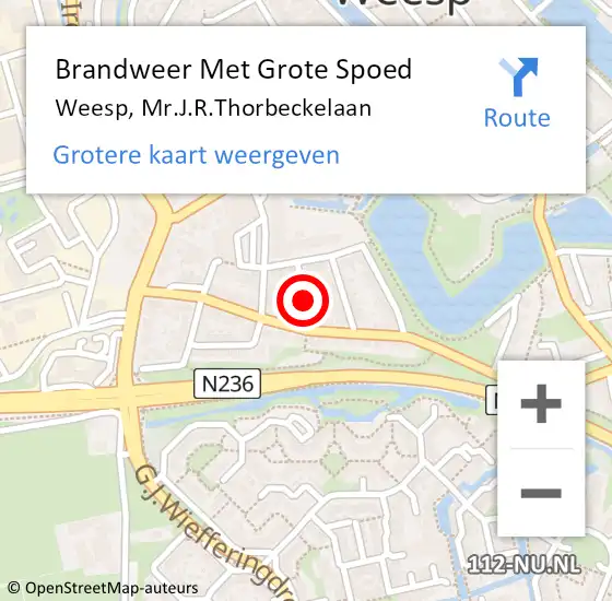 Locatie op kaart van de 112 melding: Brandweer Met Grote Spoed Naar Weesp, Mr.J.R.Thorbeckelaan op 30 maart 2022 09:39