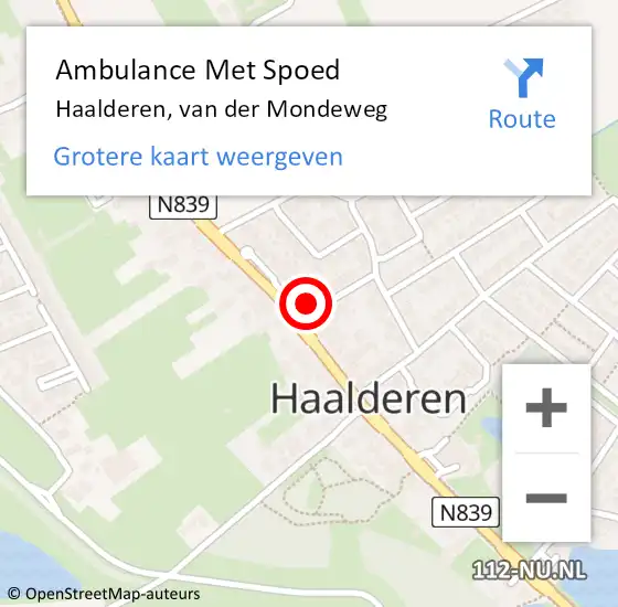 Locatie op kaart van de 112 melding: Ambulance Met Spoed Naar Haalderen, van der Mondeweg op 30 maart 2022 09:45