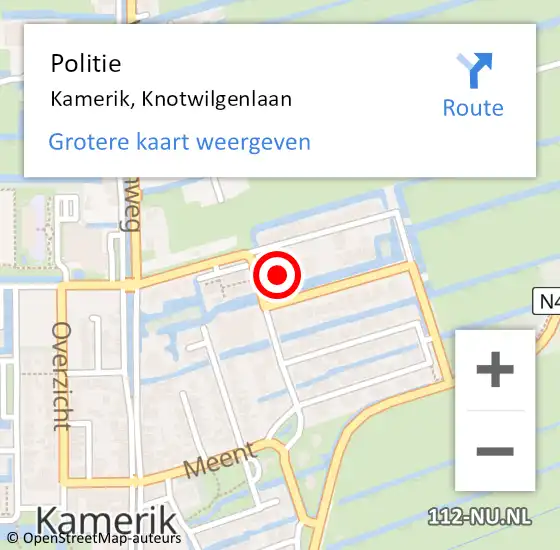 Locatie op kaart van de 112 melding: Politie Kamerik, Knotwilgenlaan op 30 maart 2022 10:09