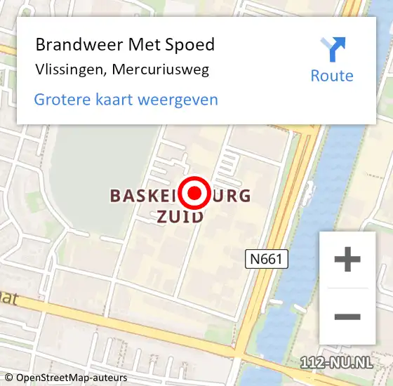 Locatie op kaart van de 112 melding: Brandweer Met Spoed Naar Vlissingen, Mercuriusweg op 30 maart 2022 11:13