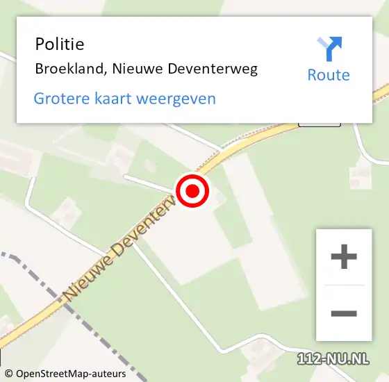 Locatie op kaart van de 112 melding: Politie Broekland, Nieuwe Deventerweg op 30 maart 2022 11:50