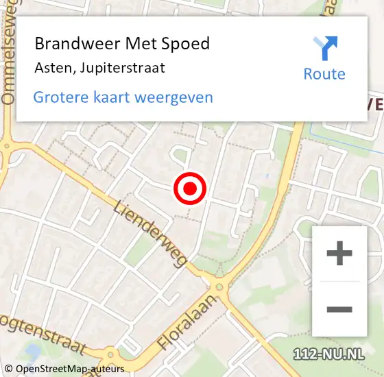 Locatie op kaart van de 112 melding: Brandweer Met Spoed Naar Asten, Jupiterstraat op 30 maart 2022 11:52