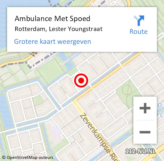 Locatie op kaart van de 112 melding: Ambulance Met Spoed Naar Rotterdam, Lester Youngstraat op 30 maart 2022 12:40