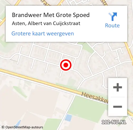 Locatie op kaart van de 112 melding: Brandweer Met Grote Spoed Naar Asten, Albert van Cuijckstraat op 30 maart 2022 12:40