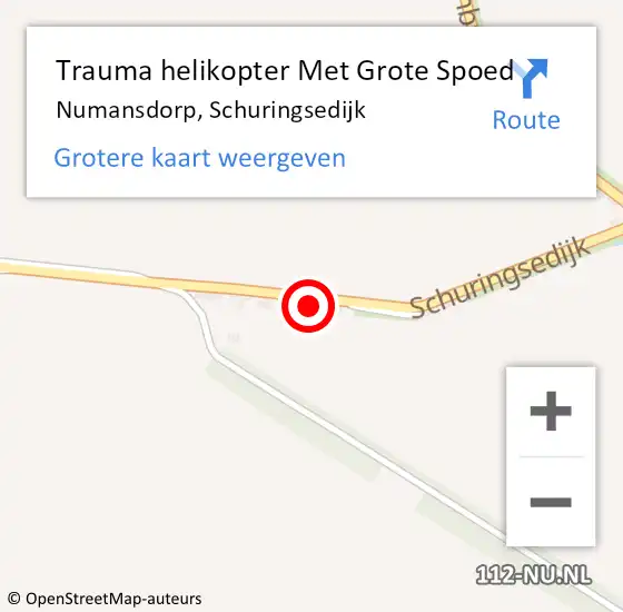 Locatie op kaart van de 112 melding: Trauma helikopter Met Grote Spoed Naar Numansdorp, Schuringsedijk op 30 maart 2022 12:44