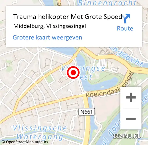 Locatie op kaart van de 112 melding: Trauma helikopter Met Grote Spoed Naar Middelburg, Vlissingsesingel op 30 maart 2022 12:47