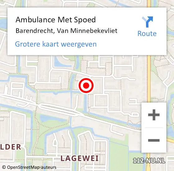 Locatie op kaart van de 112 melding: Ambulance Met Spoed Naar Barendrecht, Van Minnebekevliet op 30 maart 2022 12:50