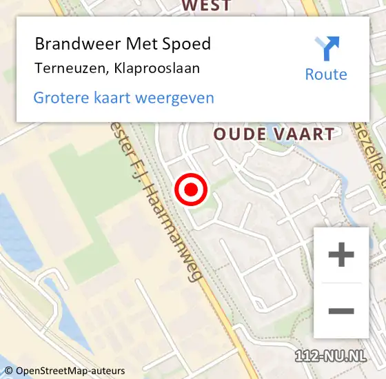 Locatie op kaart van de 112 melding: Brandweer Met Spoed Naar Terneuzen, Klaprooslaan op 30 maart 2022 12:51