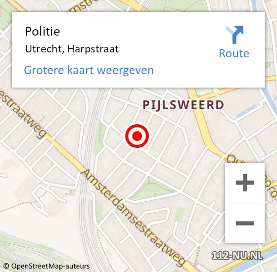 Locatie op kaart van de 112 melding: Politie Utrecht, Harpstraat op 30 maart 2022 12:58