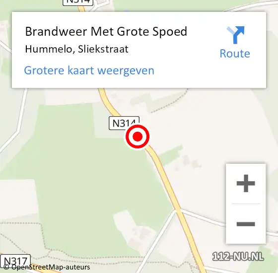 Locatie op kaart van de 112 melding: Brandweer Met Grote Spoed Naar Hummelo, Sliekstraat op 12 juli 2014 18:04