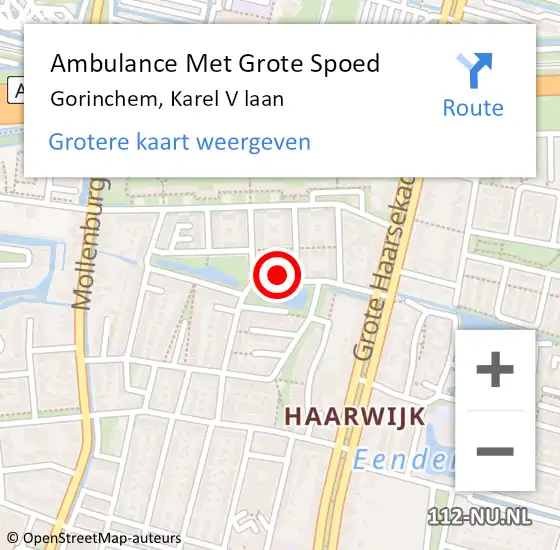 Locatie op kaart van de 112 melding: Ambulance Met Grote Spoed Naar Gorinchem, Karel V laan op 30 maart 2022 13:17