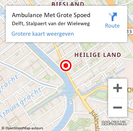 Locatie op kaart van de 112 melding: Ambulance Met Grote Spoed Naar Delft, Stalpaert van der Wieleweg op 30 maart 2022 13:31