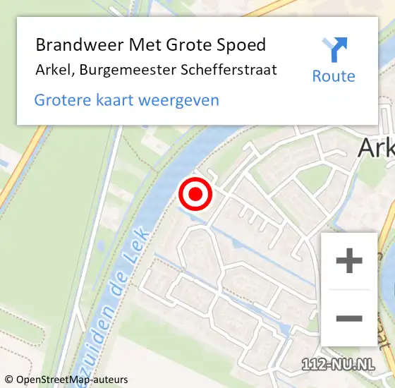 Locatie op kaart van de 112 melding: Brandweer Met Grote Spoed Naar Arkel, Burgemeester Schefferstraat op 30 maart 2022 14:00