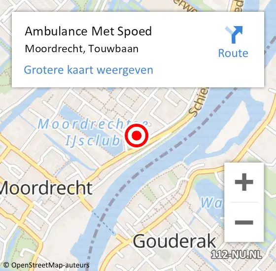 Locatie op kaart van de 112 melding: Ambulance Met Spoed Naar Moordrecht, Touwbaan op 30 maart 2022 14:06