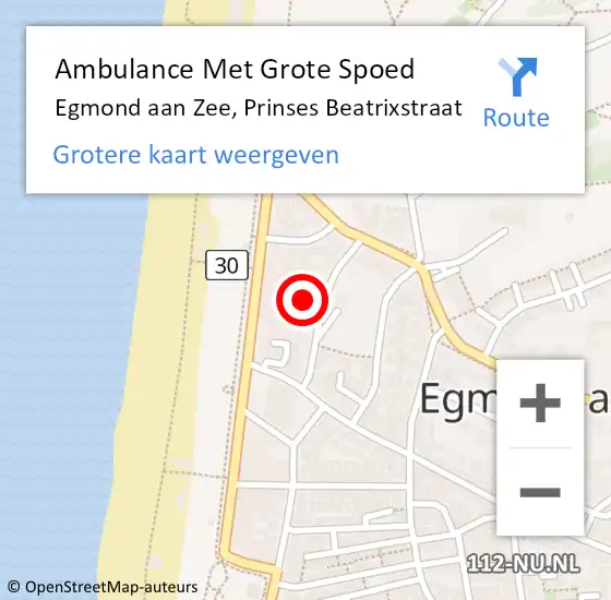 Locatie op kaart van de 112 melding: Ambulance Met Grote Spoed Naar Egmond aan Zee, Prinses Beatrixstraat op 30 maart 2022 14:23