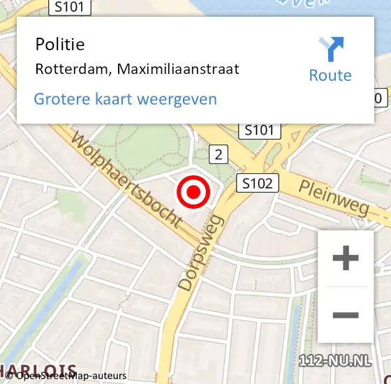 Locatie op kaart van de 112 melding: Politie Rotterdam, Maximiliaanstraat op 30 maart 2022 14:26