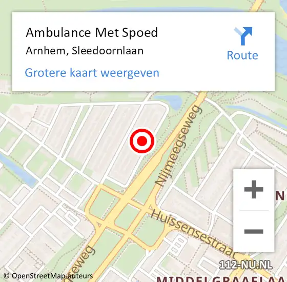 Locatie op kaart van de 112 melding: Ambulance Met Spoed Naar Arnhem, Sleedoornlaan op 30 maart 2022 14:31