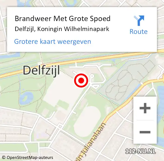 Locatie op kaart van de 112 melding: Brandweer Met Grote Spoed Naar Delfzijl, Koningin Wilhelminapark op 30 maart 2022 14:36