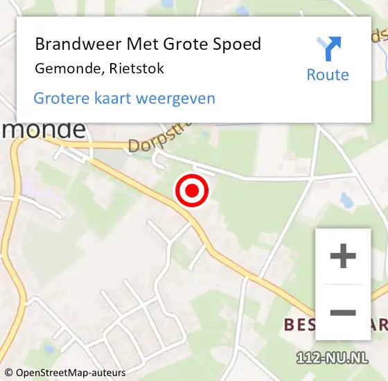 Locatie op kaart van de 112 melding: Brandweer Met Grote Spoed Naar Gemonde, Rietstok op 30 maart 2022 14:45