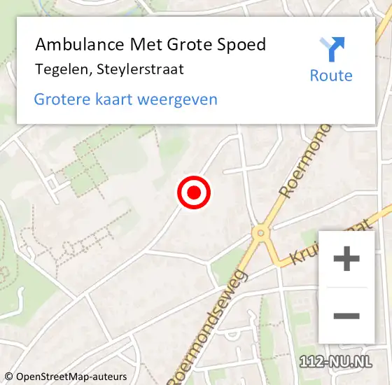 Locatie op kaart van de 112 melding: Ambulance Met Grote Spoed Naar Tegelen, Steylerstraat op 30 maart 2022 15:05