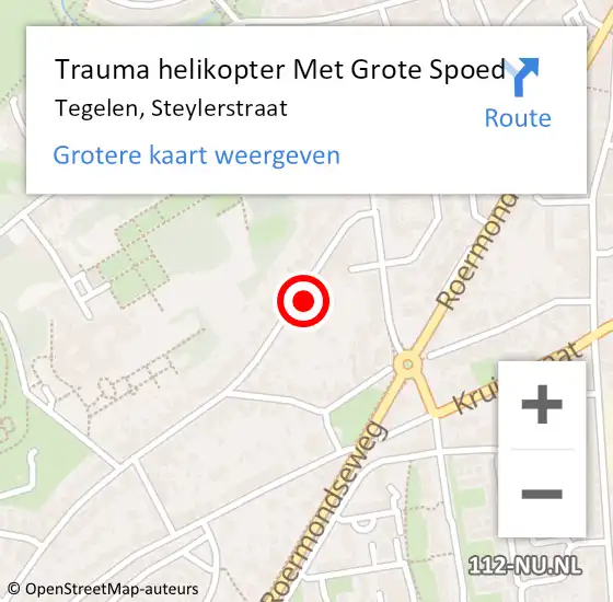 Locatie op kaart van de 112 melding: Trauma helikopter Met Grote Spoed Naar Tegelen, Steylerstraat op 30 maart 2022 15:06